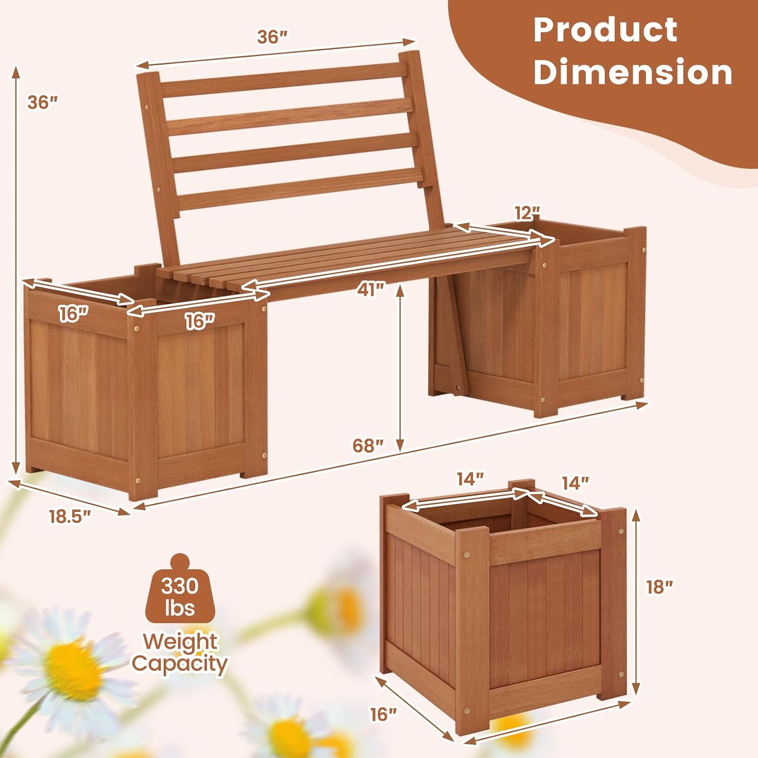 مقعد خارجي بمسند ظهر مع أحواض  - مراجعة Outdoor Furniture Oil Teak وسعره