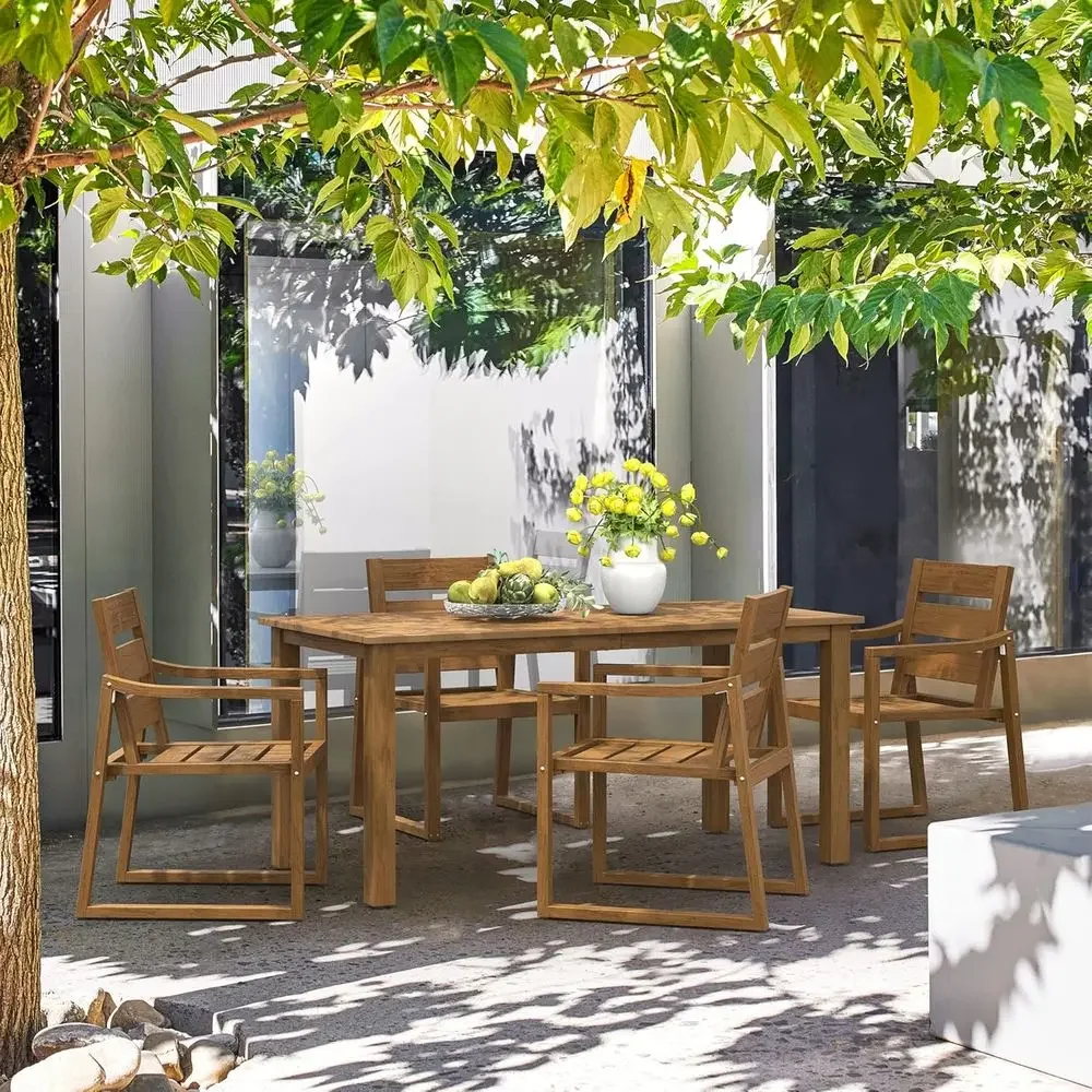 طقم طعام خارجي مكون من 5 قطع،  - مراجعة Outdoor Furniture Oil Teak وسعره